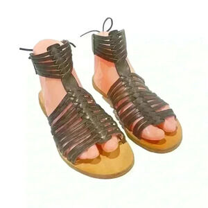 Cocobelle Ibiza Women’s Dark Brown Stone Leather Gladiator Sandals Size 8.5 / 39